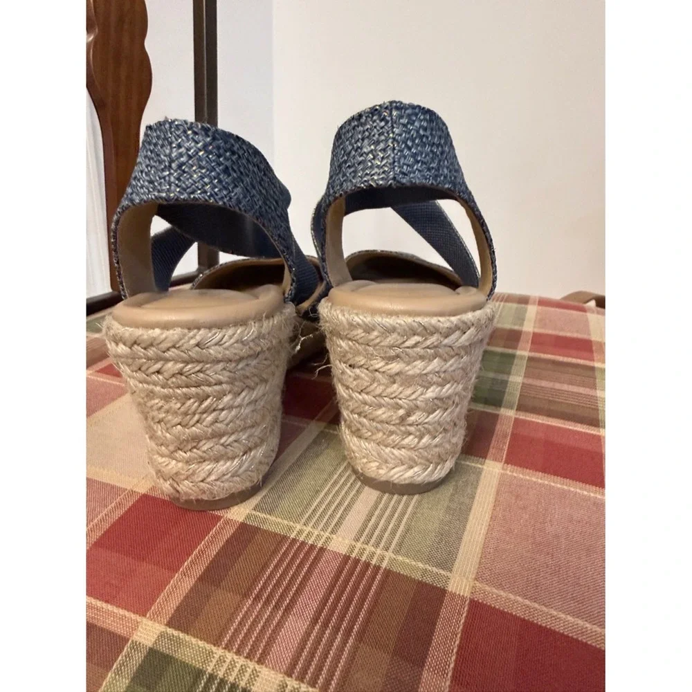 Easy Spirit Blue Espadrille Wedge Sandals | Elastic Strap Comfort Summer Shoes 7